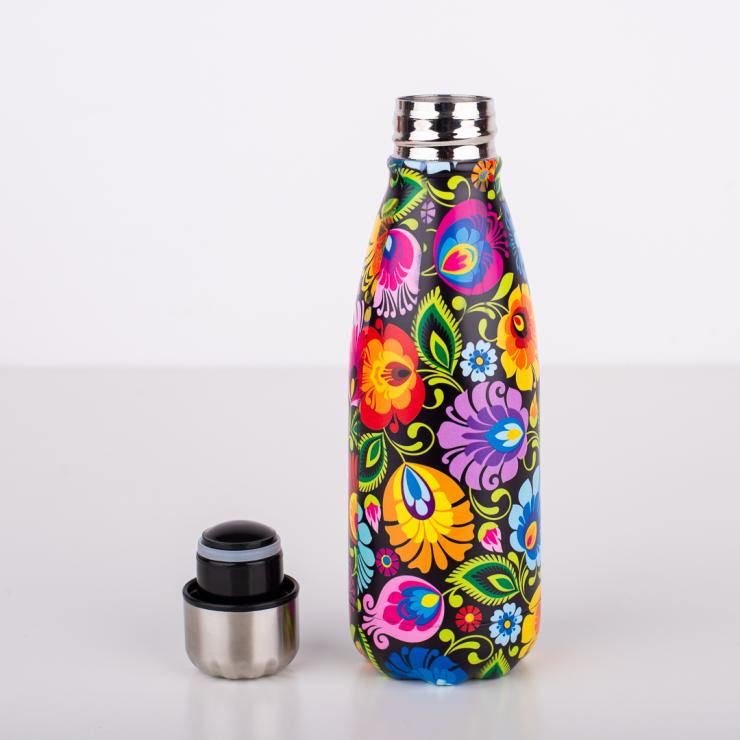 thermal bottle in black lowicz pattern with metal cap