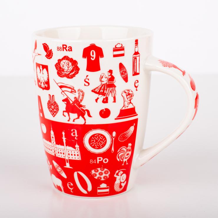 tall mug decorated with symbols of Poland