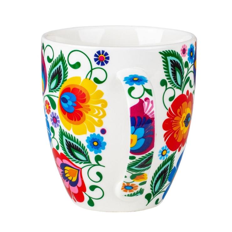 big folk mug Stefan white lowicz pattern