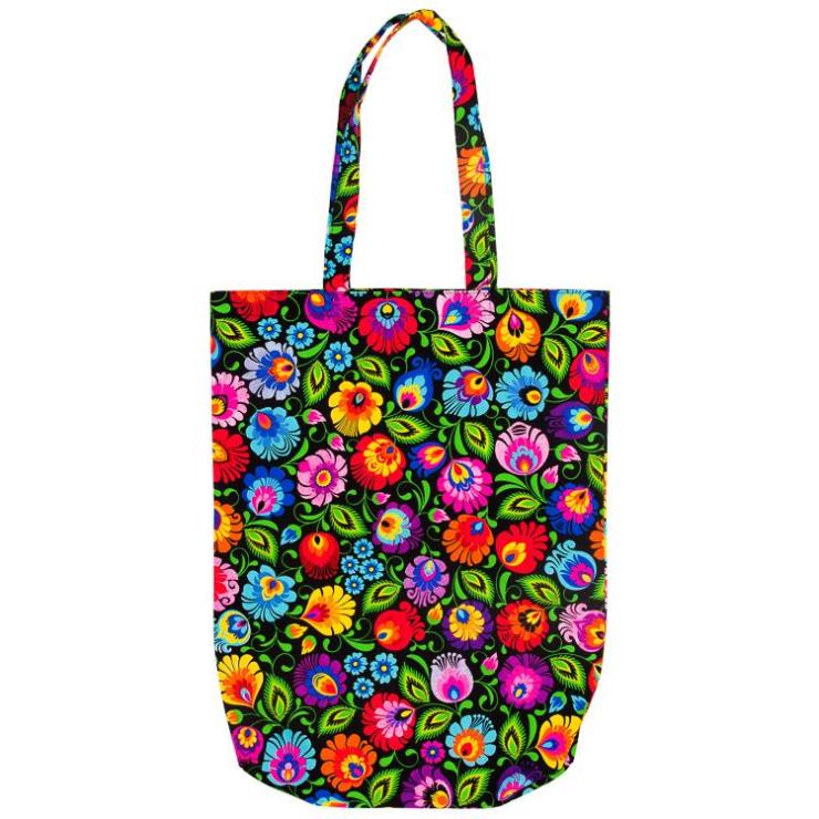 black cotton bag with polish folk lowicz pattern