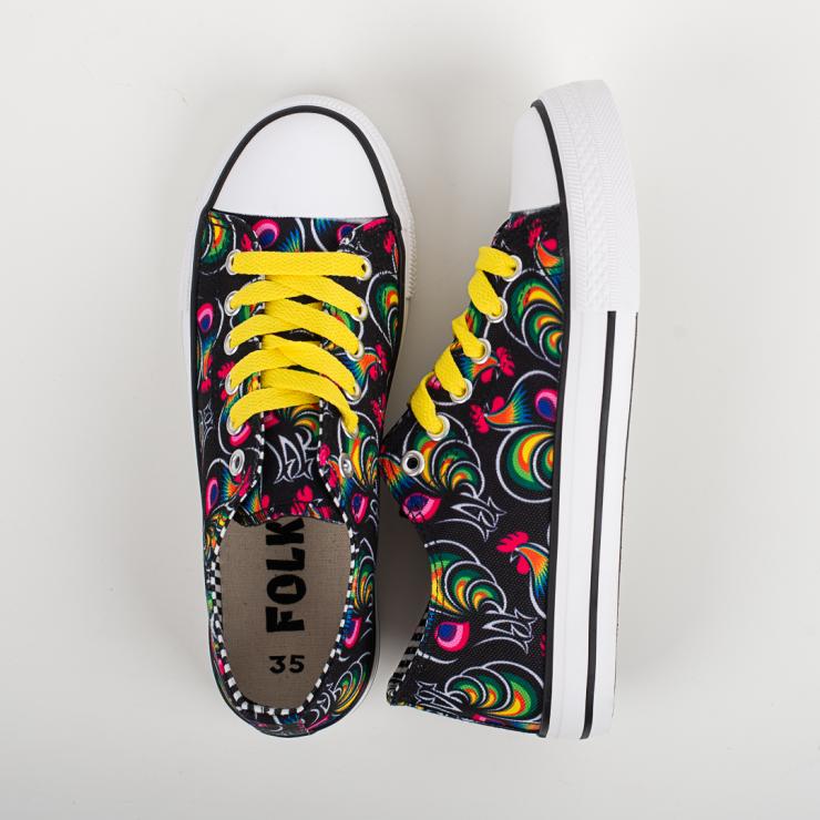 folk sneakers decorated with roosters pattern
