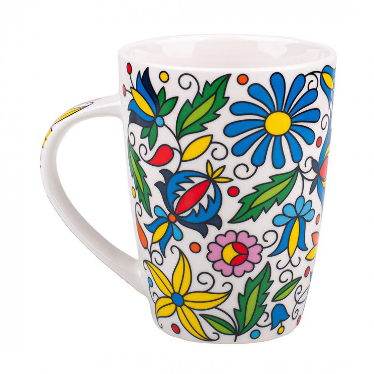 tall mug decorated with kashubian pattern, polish mug