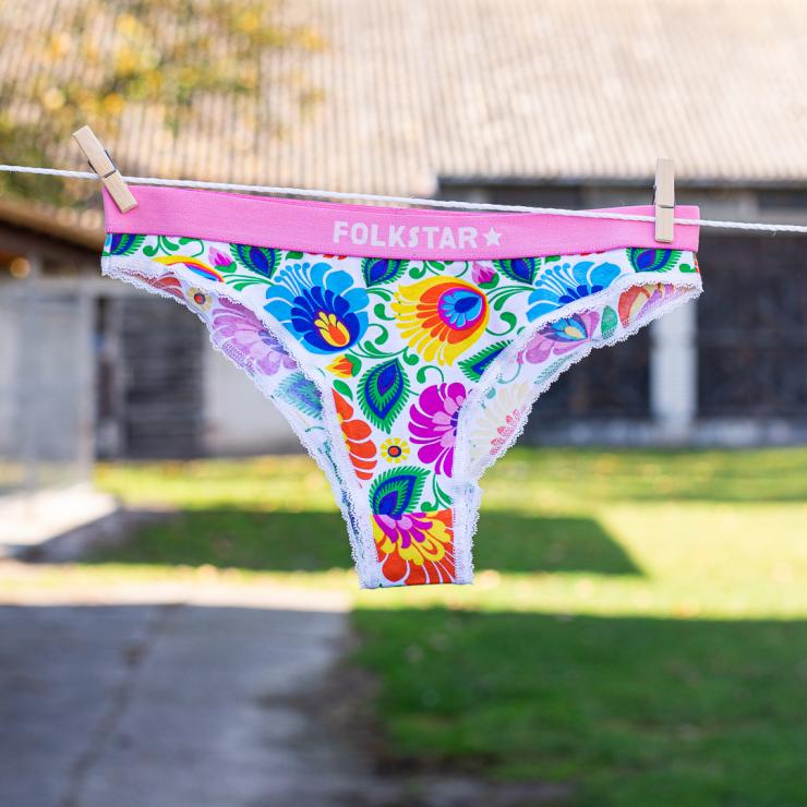 white knickers on a string for drying underwear