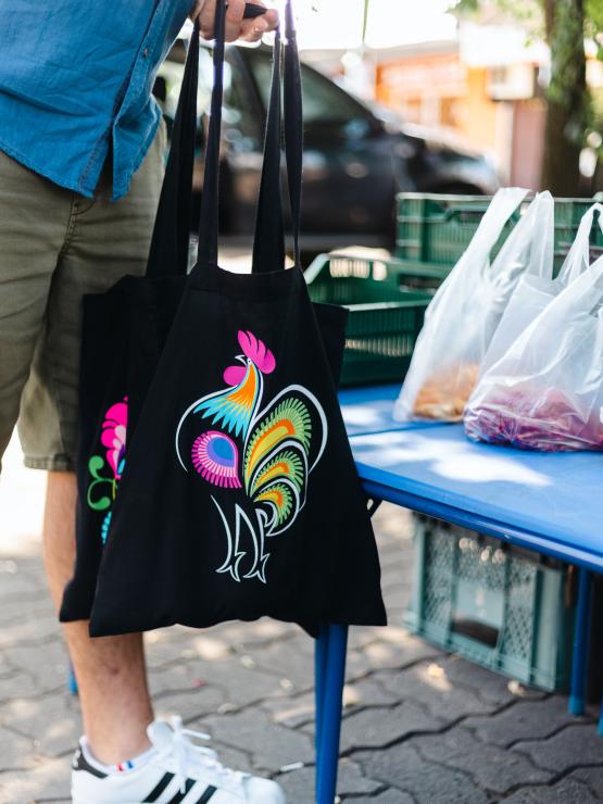 black folk cotton bag with one lowicz rooster