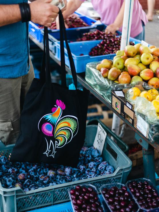 black folk cotton bag with one lowicz rooster