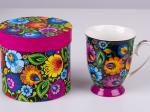 Helenka folk mug with black lowicz pattern and a box