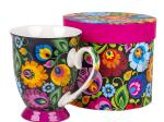 folk mug with a box decorated with lowicz black pattern