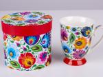 elegant folk white lowicz pattern mug with a box