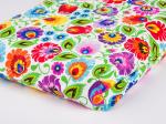 white cotton bag decorated with lowicz folk flowers pattern