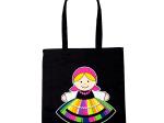 black folk cotton bag with lowicz lady in traditional costume