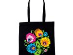black cotton bag with traditional lowicz flowers