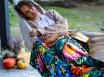 black blanket with polish folk lowicz flowers
