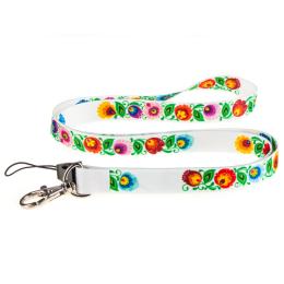 Smycz do kluczy FOLK - łowicka biała 1,5 cm