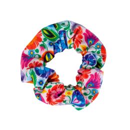 Hair tie/Scrunchie - white Lowicz pattern