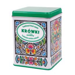 Krówki w puszce - smak żurawina - wycinanka koguty