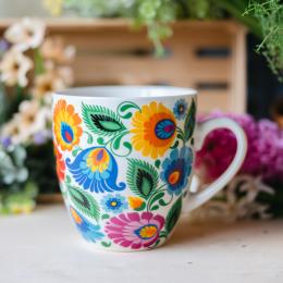 'Karyna' mug 1000 ml - white Lowicz pattern