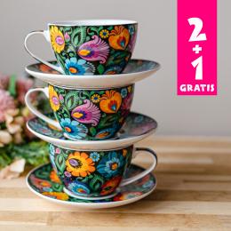 Filiżanka Małgosia 2+1 - łowicka czarna