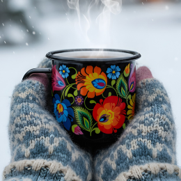 Kubek emaliowany Janek 500ml - łowicki czarny