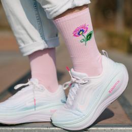 Skarpetki długie różowe - Kwiatek łowicki