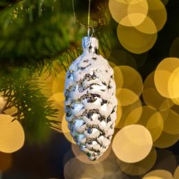 Bombka retro szyszka szroniona - srebrna