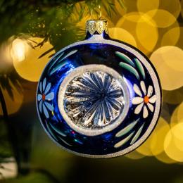 Bombka retro - reflektor 8 cm niebieski