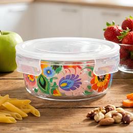 Pojemnik szklany 600ml okrągły - kwiaty łowickie