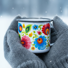 Kubek emaliowany Janek 500ml - łowicki biały