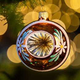 Bombka retro - reflektor 8 cm pomarańczowy