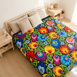 Narzuta na łóżko 220x240 cm - łowicka czarna