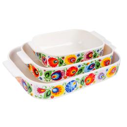 Naczynia do zapiekania komplet 3 szt. - łowicki biały