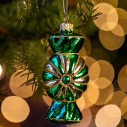 Bombka retro cukierek - zielono-złoty