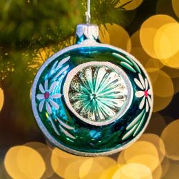 Bombka retro - reflektor 8 cm turkusowy