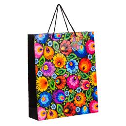 Torebka ozdobna – łowicka czarna | XL