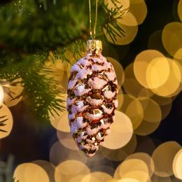 Bombka retro szyszka szroniona - pomarańczowa