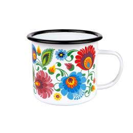Kubek emaliowany Janek 500ml - łowicki biały