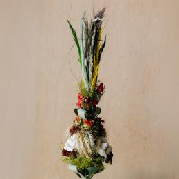 Palemka Wielkanocna duża - białe róże i naturalne kłosy