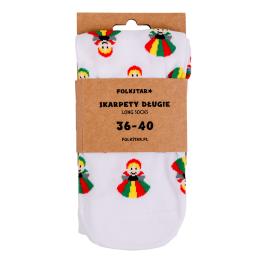 Skarpetki długie całe w łowiczanki - białe