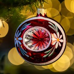 Bombka retro - reflektor 8 cm czerwony