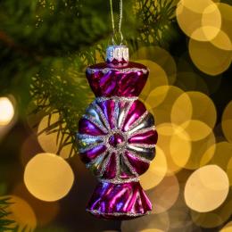 Bombka retro cukierek - różowo-srebrny