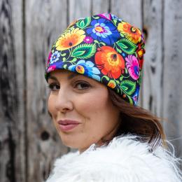 Czapka damska - łowicka czarna