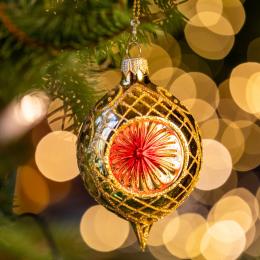 Bombka retro reflektor cytrynka - złota