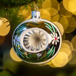 Bombka retro - reflektor 8 cm srebrny