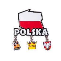 Magnes z zawieszkami - Polska, para łowicka, korona, godło