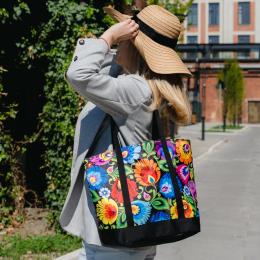 Torba damska shopperka - łowicka czarna