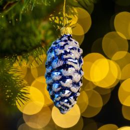 Bombka retro szyszka szroniona - niebieska