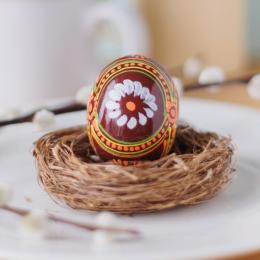 Jajko drewniane malowane - brązowe