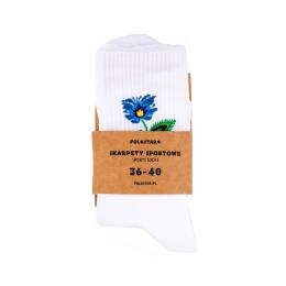 Skarpetki długie białe - Kwiatek niebieski łowicki