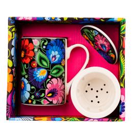 Kubek z zaparzaczem 280 ml - łowicki czarny