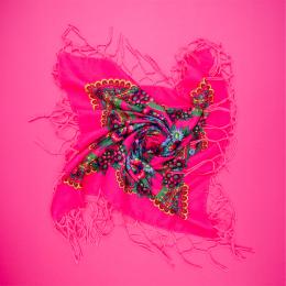 Folk scarf 70x70 - magenta color