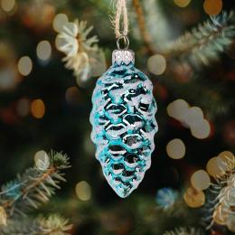 Bombka retro szyszka szroniona - turkusowa